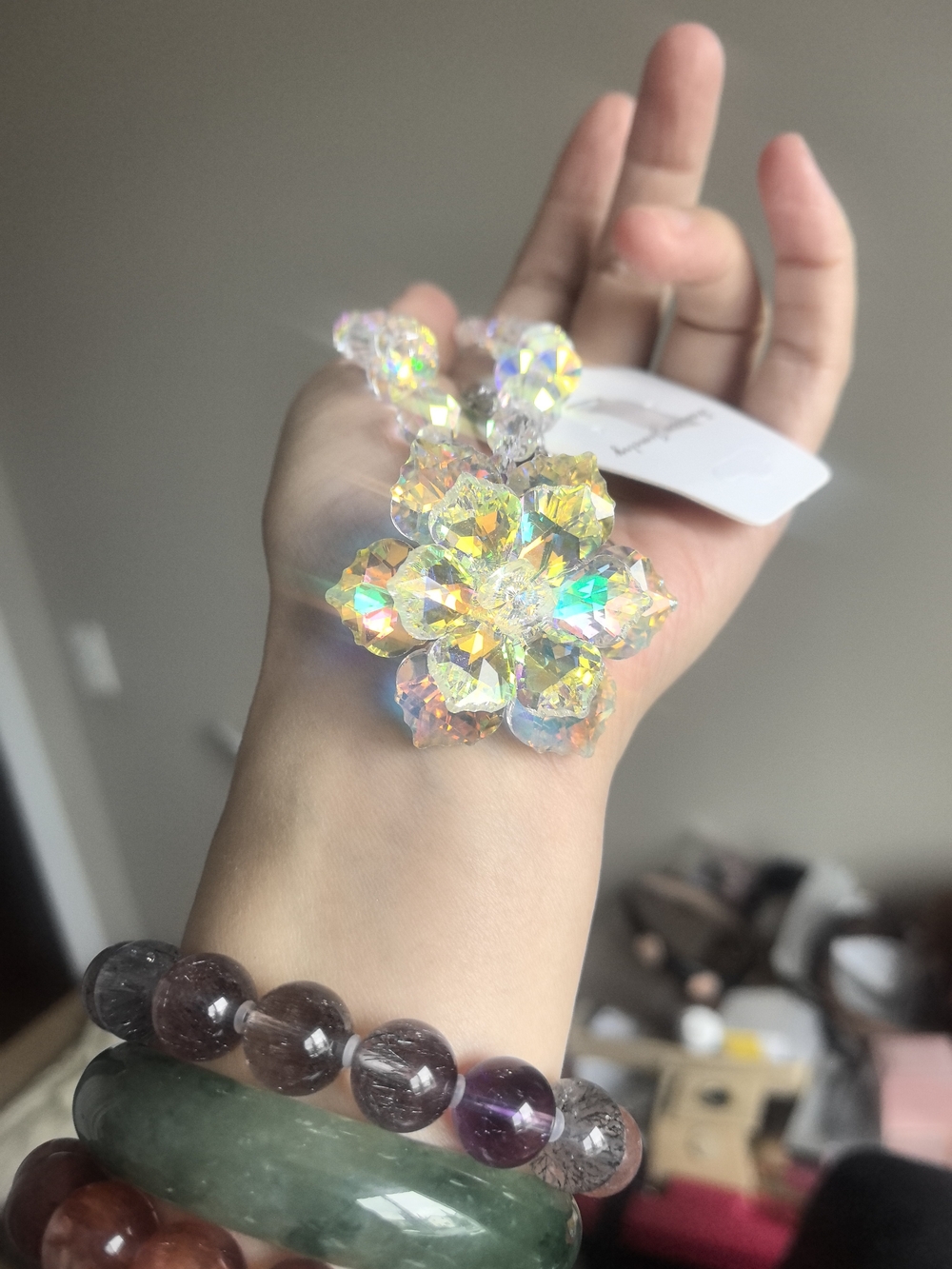 SALE!  Crystal Aurora Flower Pendant Necklace - Iridescent